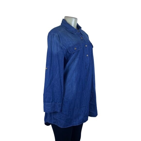 Carry On River Blues Women’s Blue Chambray Long Sleeve Tunic Shirt Size XL - New - Picture 2 of 9